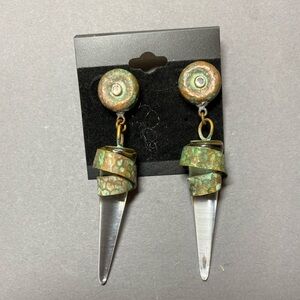 Vintage boho copper patina acrylic dangle statement earrings